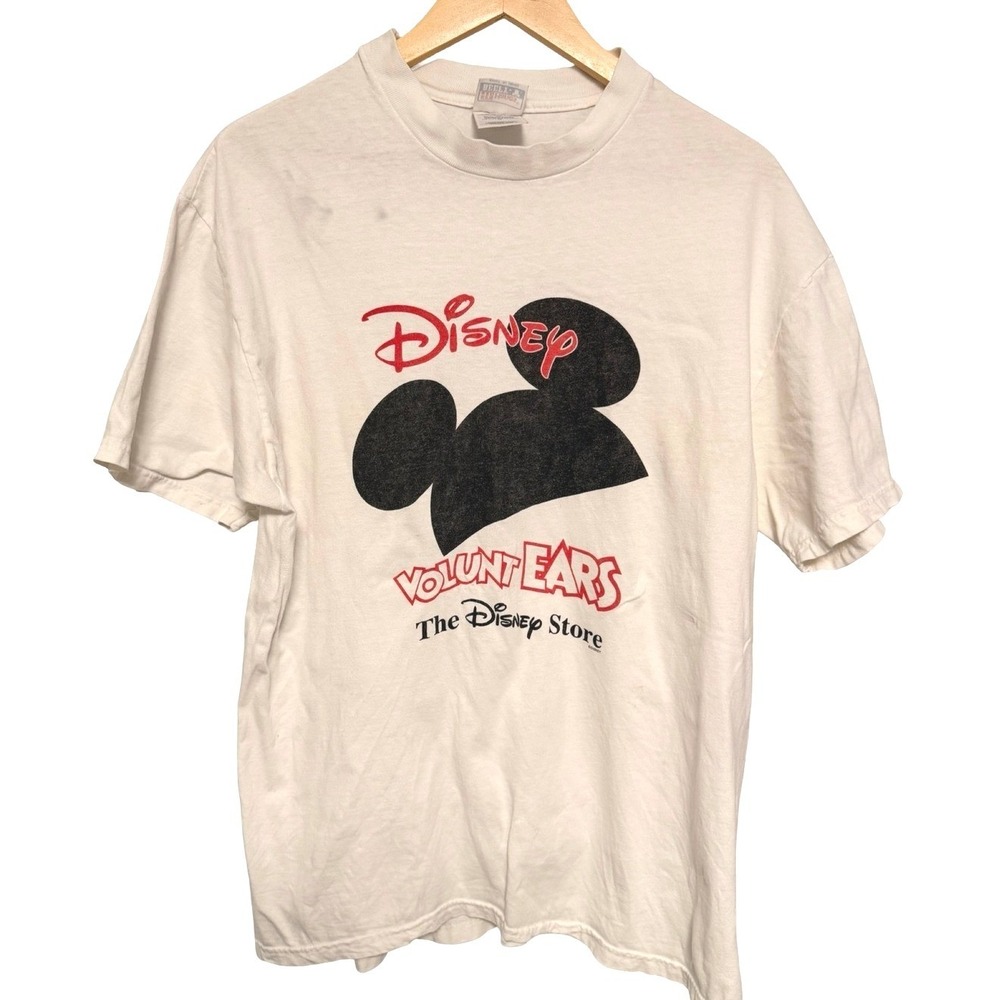 Vintage Disney T-Shirt XL White VoluntEARS Mickey Mouse Hanes Beefy-T 90s Retro
